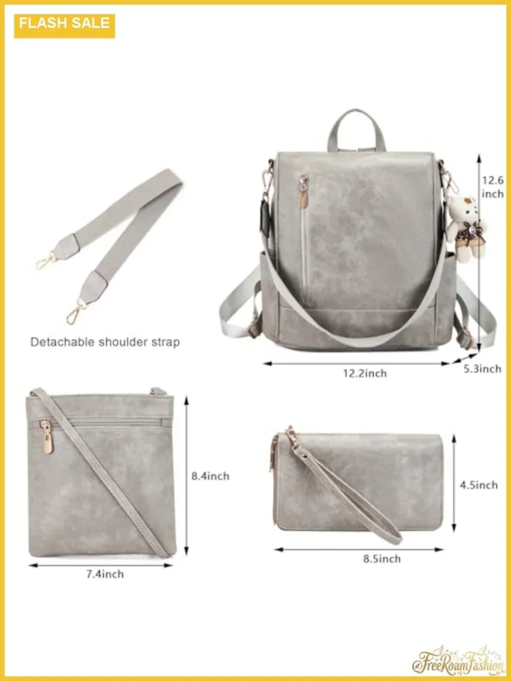 3pc Faux Leather Anti-Theft Backpack Set with Crossbody Bag & Wallet, Vegan